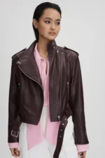 Cropped Leather Biker Jacket