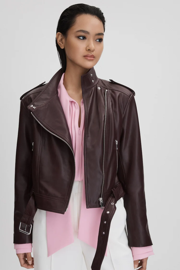 Cropped Leather Biker Jacket