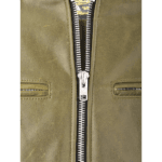 Retro Bike Leather Jacket in Olive Green