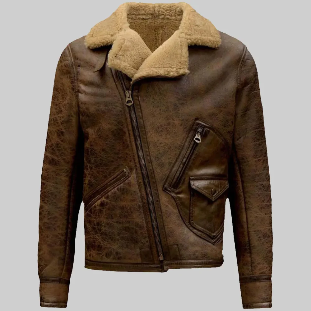 Men’s Distressed Brown Bomber Leather Jacket