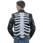 Skeleton-Printed Leather Biker Jacket