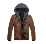 Faux Leather Jacket With Removable Hood