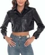 black crop leather jacket