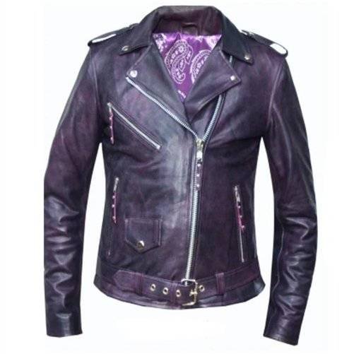 Distressed Purple Leather Jacket