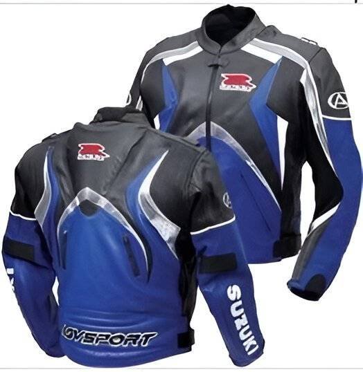 Blue Leather GSXR Motorcycle Jacket for Racing