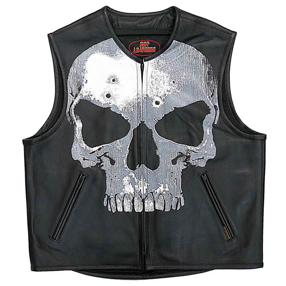 Black Jumbo Skull Leather Vest