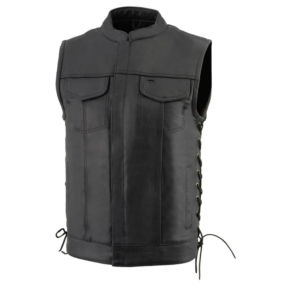 Club Style Black Leather Vest