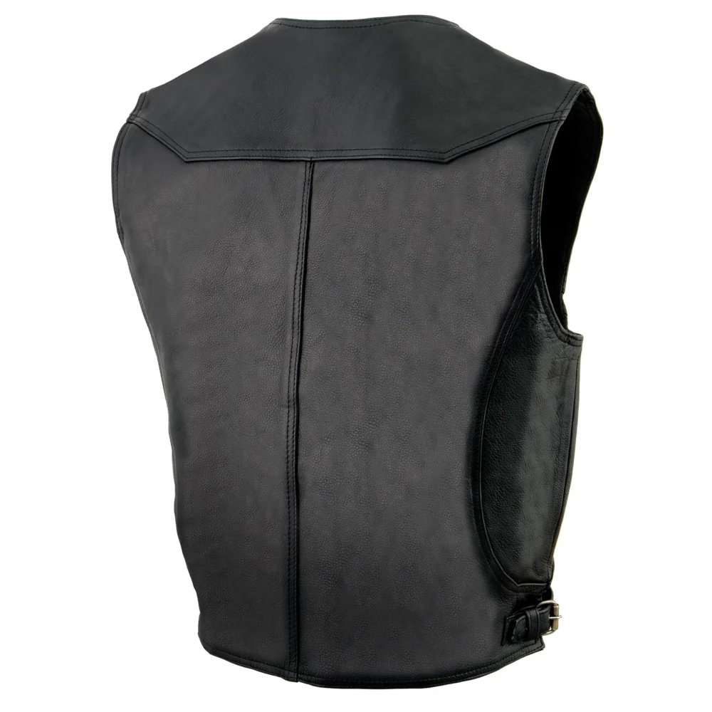 Black Leather Motorcycle Vest for Men