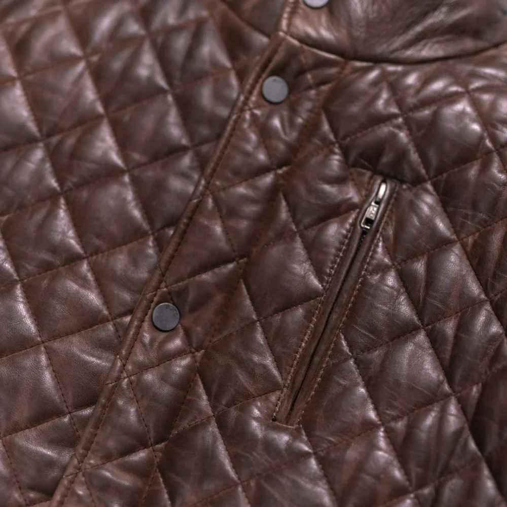 Quilted design leather coat