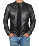 Classic Black Lambskin Biker Jacket for Men