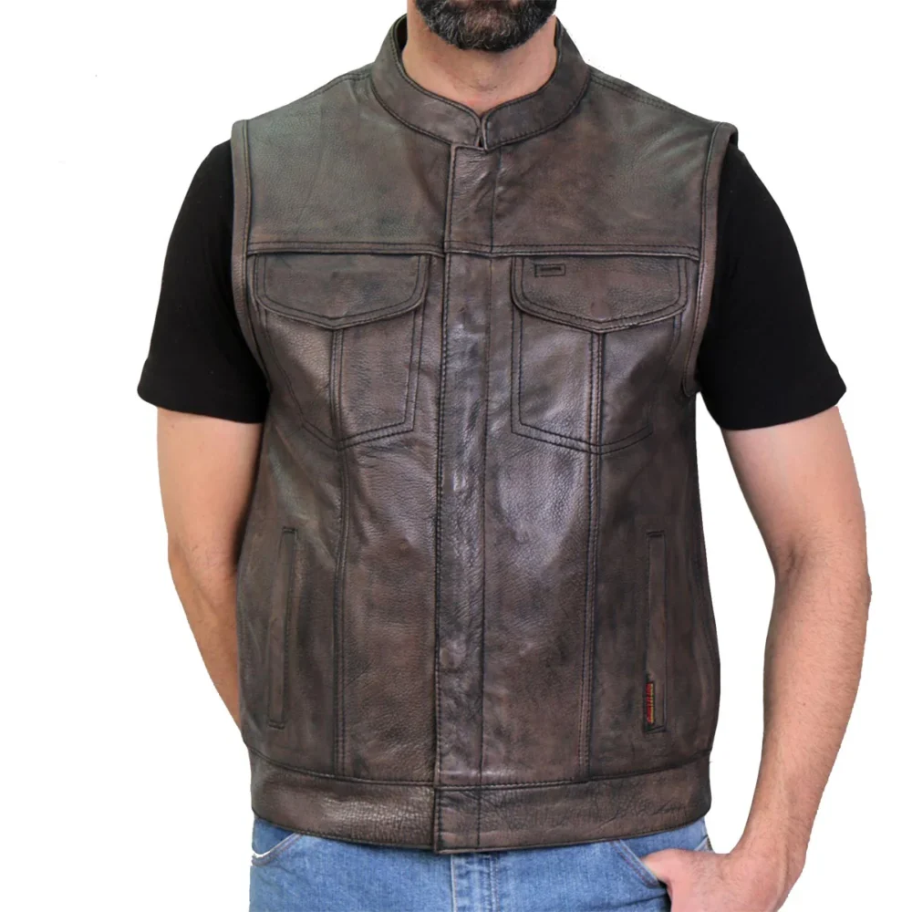 Distressed Brown Club Leather Vest