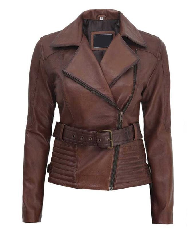 Brown Belted Asymmetrical Biker Jacket