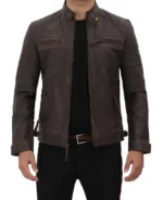 Leather Jacket in Distressed Brown for Men