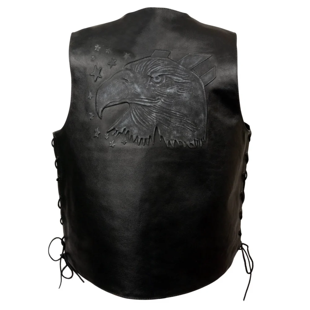 Black Motorcycle Leather Vest for Men