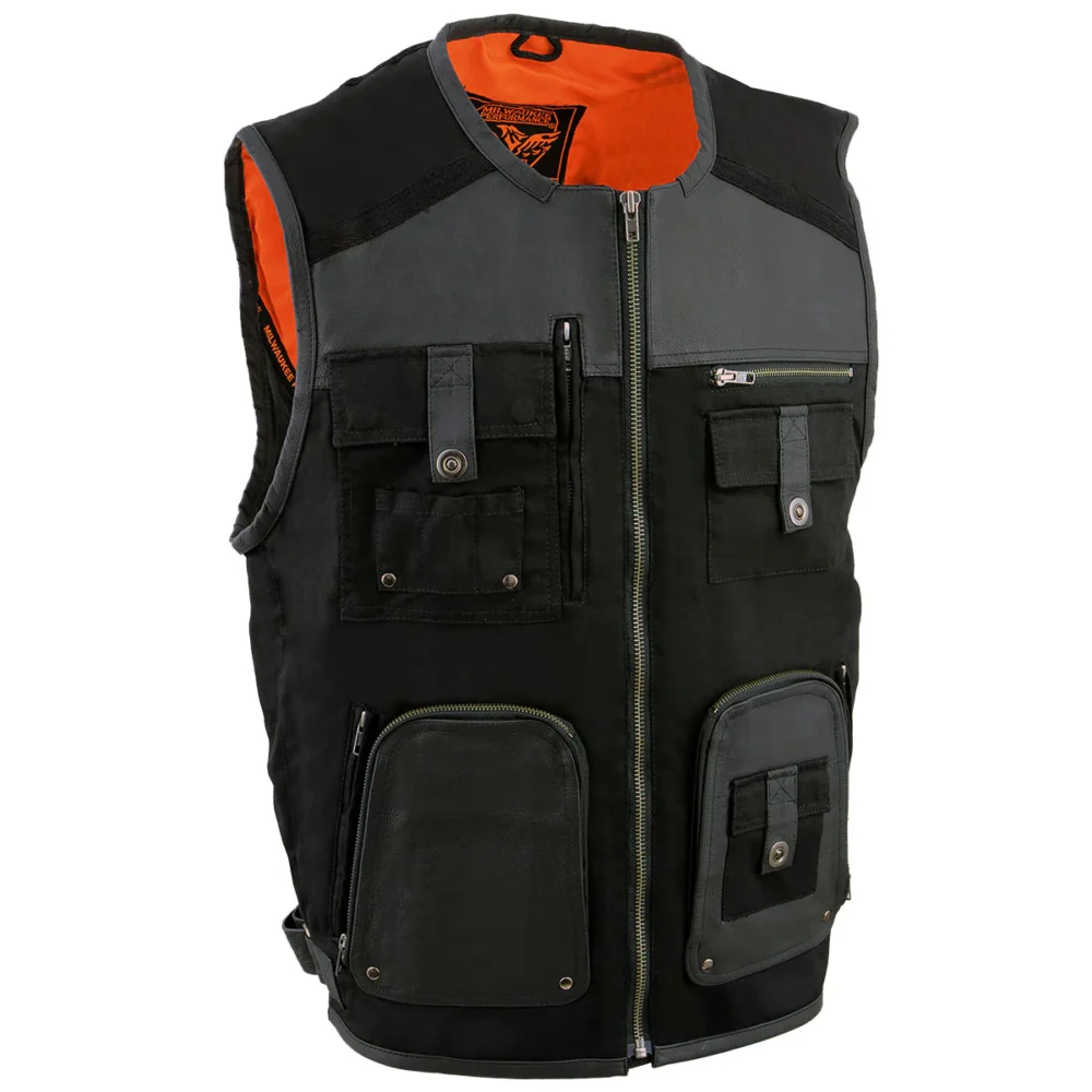 Black Leather Vest with Pockets