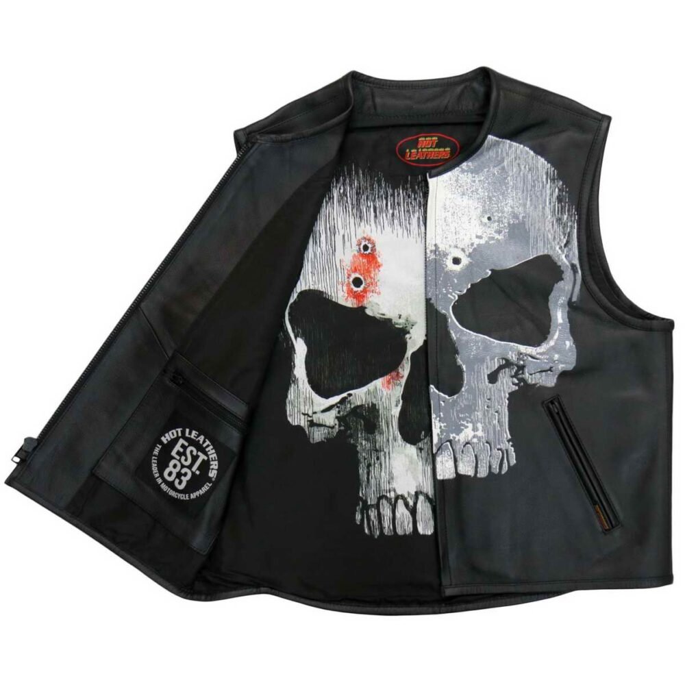 Black Skull Leather Vest