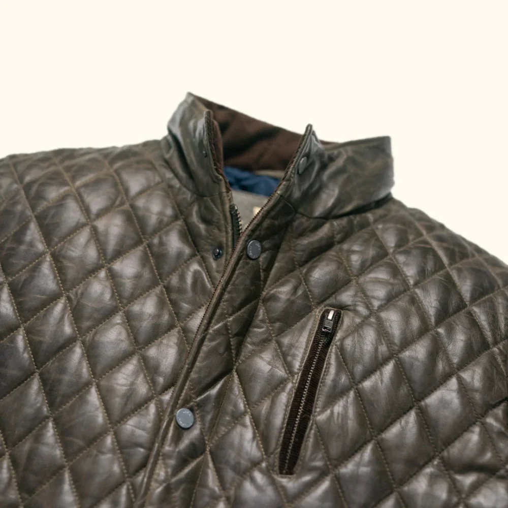 Men’s olive quilted leather jacket