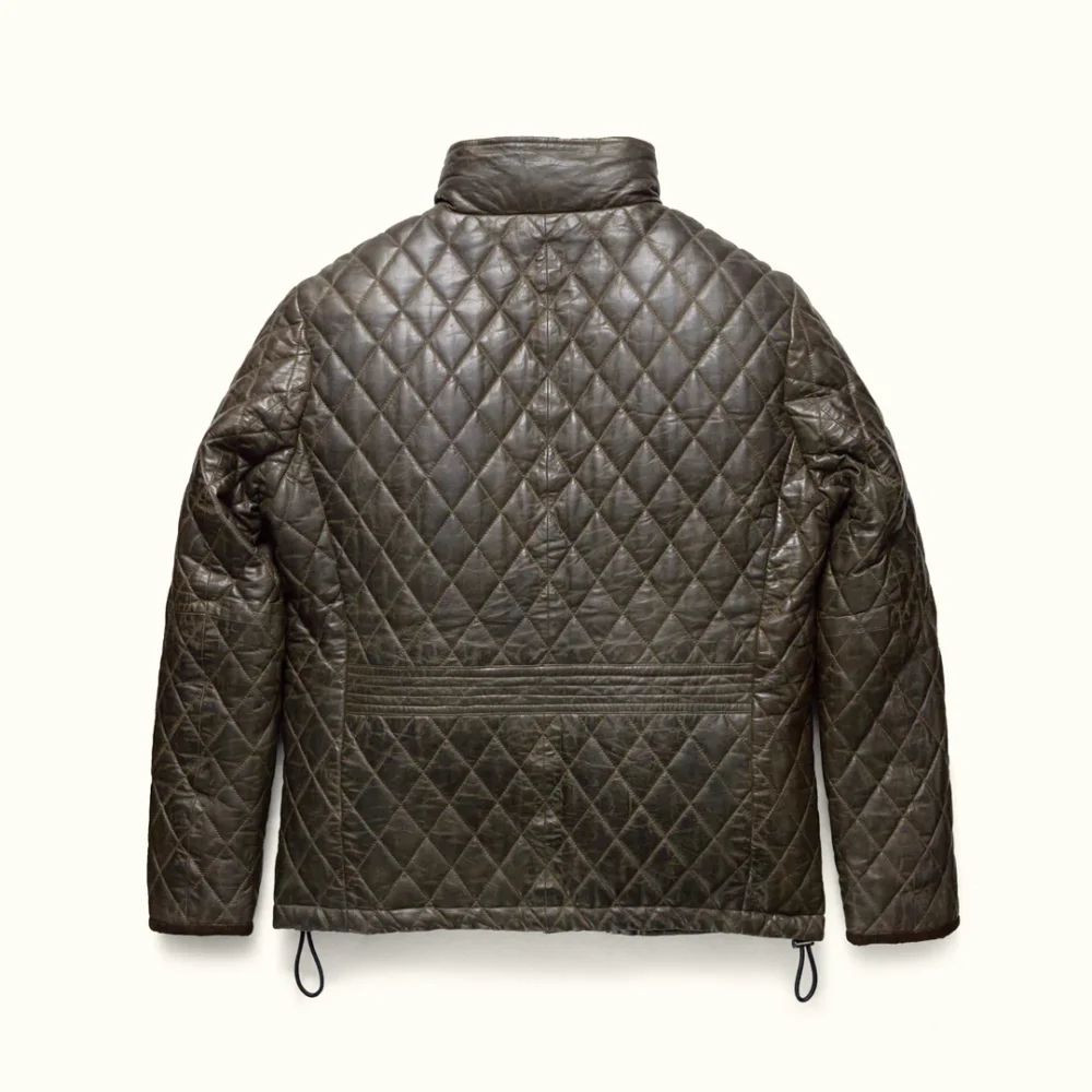 Quilted olive green leather outerwear