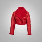 Red Shearling Real Sheepskin Leather Jacket