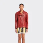 Red Sheepskin Biker Jacket for Women