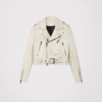 Stylish Women’s White Cowhide Leather Moto Jacket