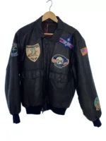 Black Patches Leather Flight Jacket