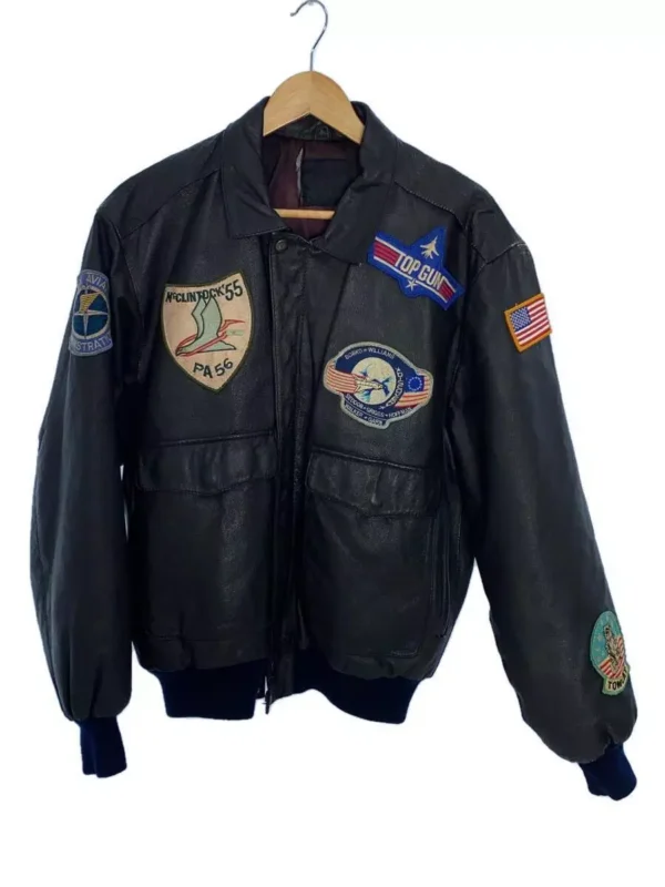 Black Patches Leather Flight Jacket