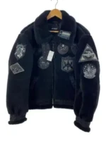 Black Patches Leather Flight Jacket