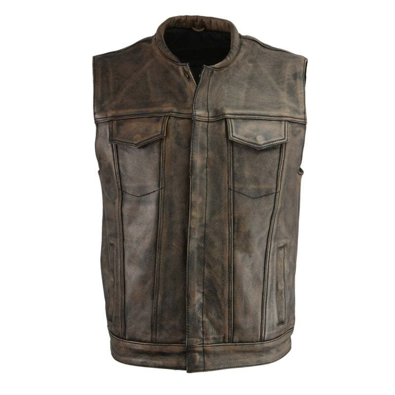 Distressed Brown Snap Front Vest