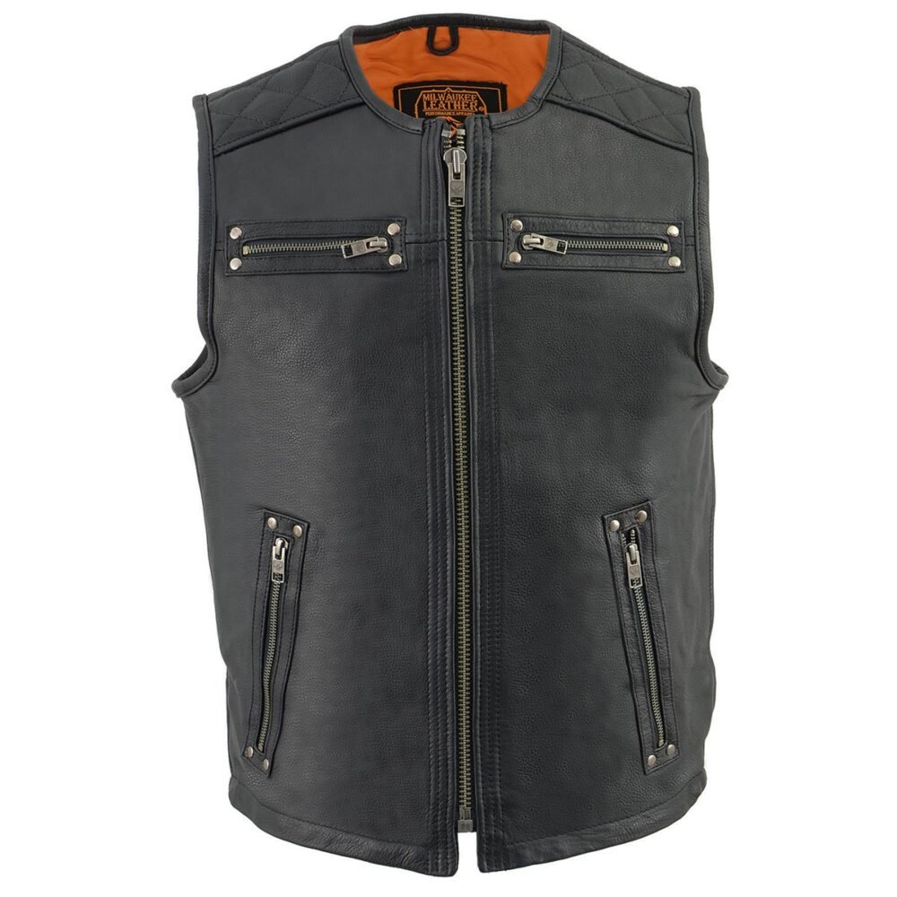 Men's Black Leather Vest