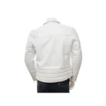 Men's White Leather Moto Biker Jacket