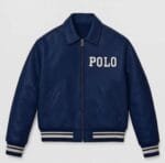 Polo Blue Leather Bomber Jacket